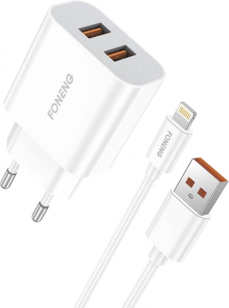 FONENG gyorstöltő 2× USB-vel, 12 W + USB–Lightning kábel