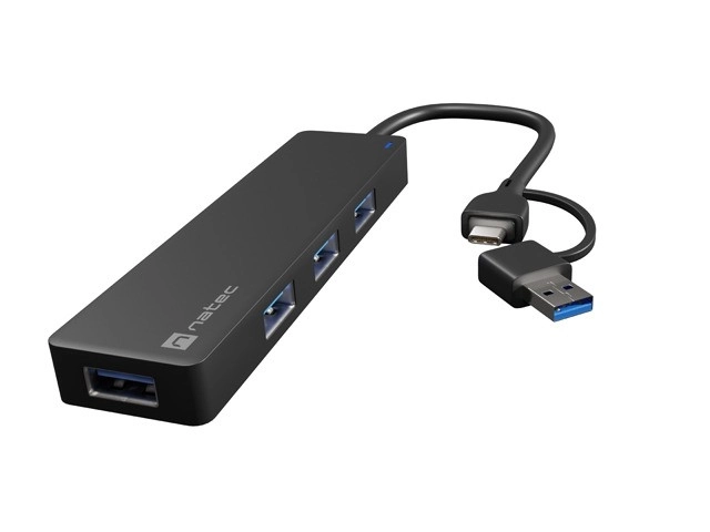 Natec USB-C hub 4 porttal és USB-A adapterrel fekete