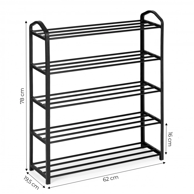 Fekete fém cipőtartó 5 polccal