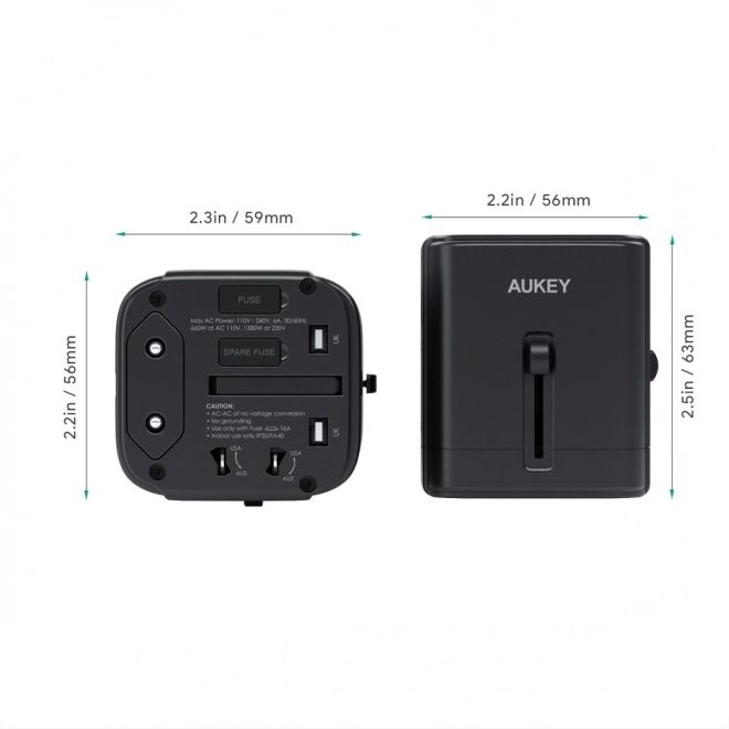 Aukey univerzális utazó adapter, fekete