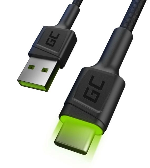 Green Cell GC Ray USB-A - USB-C kábel zöld LED-del, 120 cm