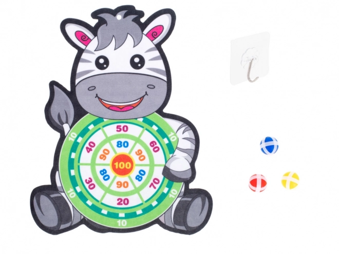 Gyermekjáték céltáblával és tépőzáras labdákkal Zebra