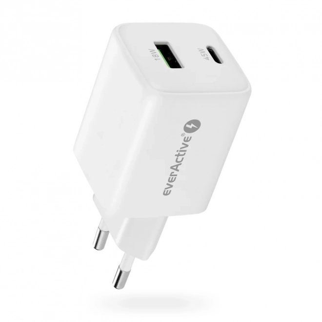 Kompakt fehér GaN töltő 1X USB és 1X USB-C