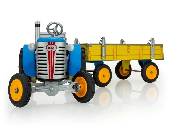 Traktor Zetoros utánfutóval kék kulccsal 28cm Kovap dobozban