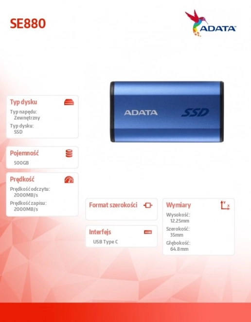 Külső SSD Meghajtó SE880 500 GB USB 3.2 A/C Gen 2x2 Kék