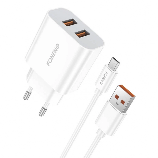 Foneng gyors töltő 2 USB csatlakozóval és USB-Micro kábellel