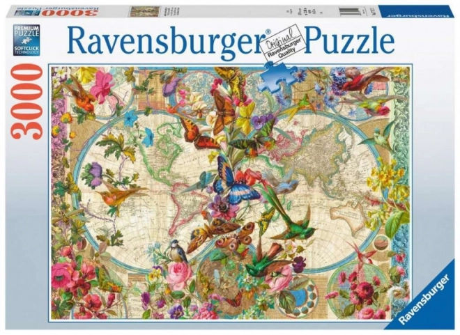 Flóra és fauna 3000 darabos világ térkép puzzle