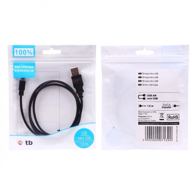 USB-Mini USB kábel 1m, fekete