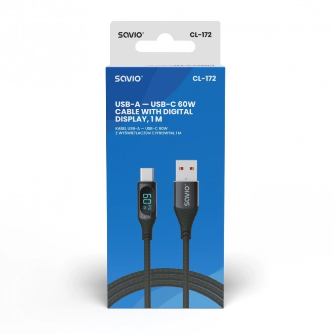 USB-A - USB-C kábel kijelzővel, 60W, 1m