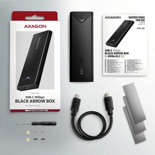 Axagon alumínium külső ház USB-C 3.2 Gen 2 M.2 NVMe SSD-hez fekete