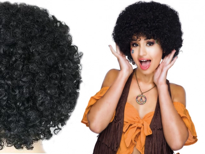 Afro göndör fekete paróka karneváli partyhoz