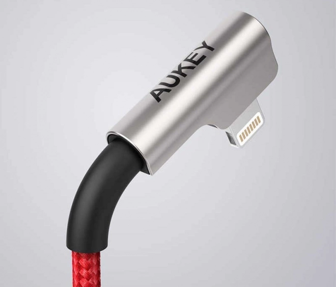 Aukey piros 90 fokos USB-Lightning nylon kábel 2m