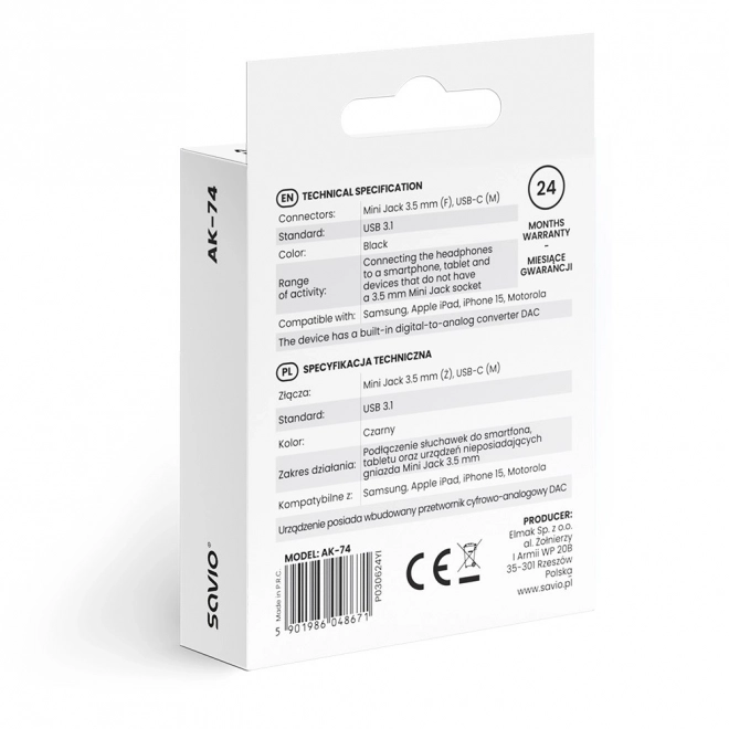 AudiÓ adapter usb-c jack 3,5 mm