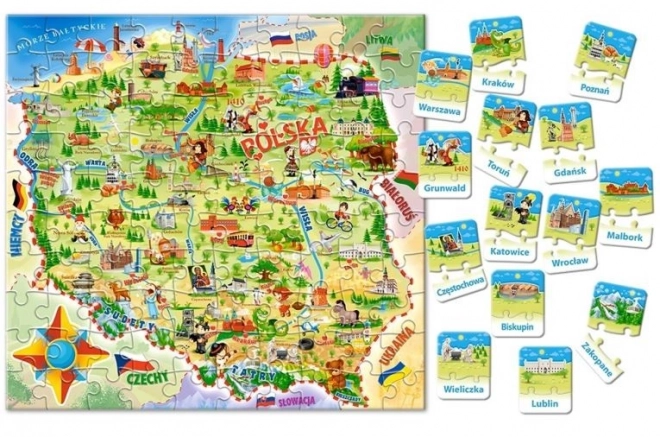 Castorland Mapa Polska 100 darab és kvíz Puzzle