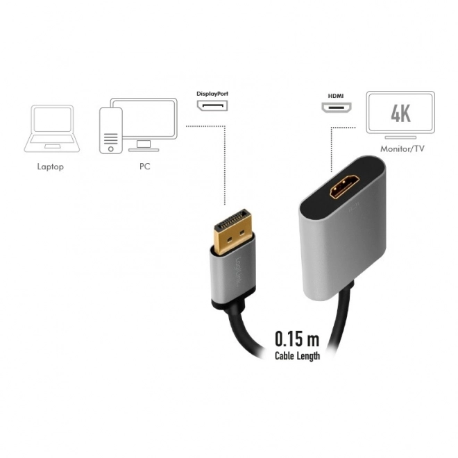 4K 60Hz HDMI adapter DisplayPorttal, 0,15 m alumínium