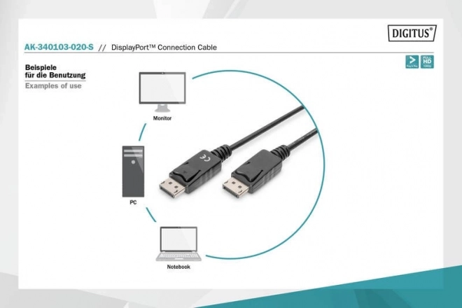 DisplayPort csatlakozókábel zárakkal 1080p 60Hz FHD