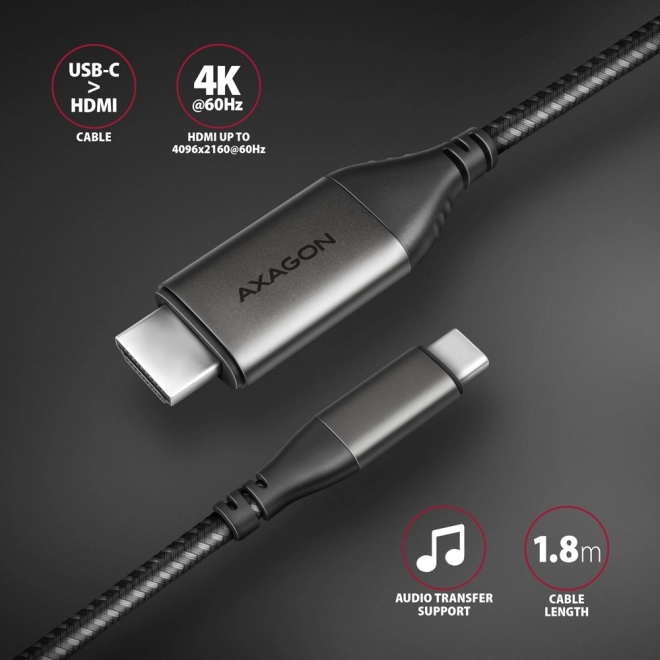 Usb-c - hdmi átalakító alumínium 4k/60hz 1.8m kábel