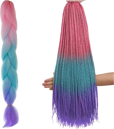 Szintetikus ombre fonatok rózsaszín/türkiz/lila, 60 cm