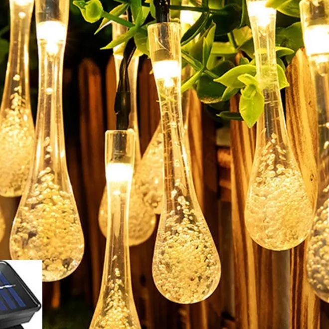 Napelemes kerti LED fényfüzér terasz erkély 50 LED
