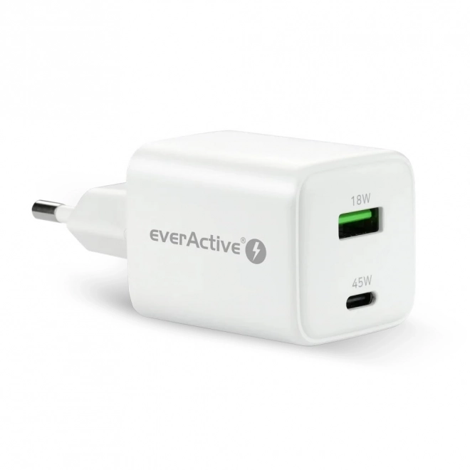 Kompakt fehér GaN töltő 1X USB és 1X USB-C