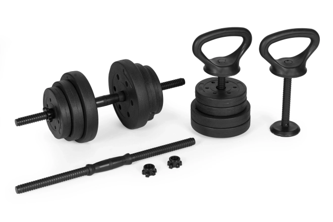 Állítható súlyzó 2x20 kg rúddal és kettlebell-lel