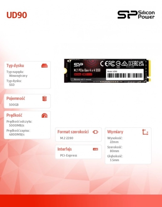 M.2 NVMe SSD lemez SP UD90 500GB PCIe Gen 4x4