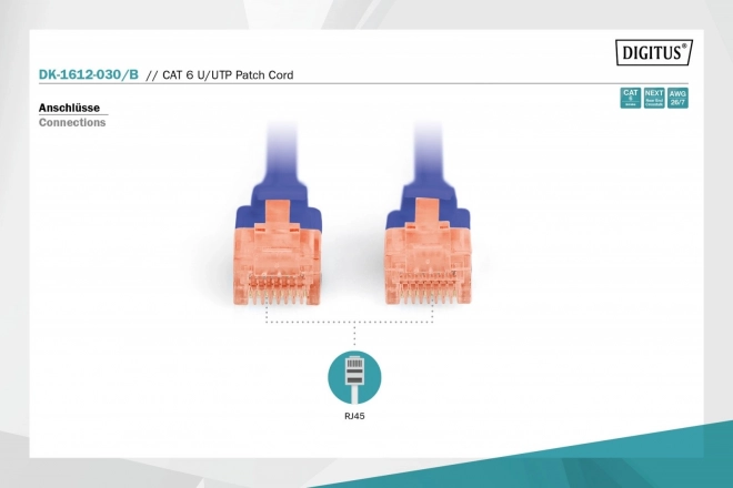 Kék Ethernet patch kábel Kategória 6 3m DIGITUS