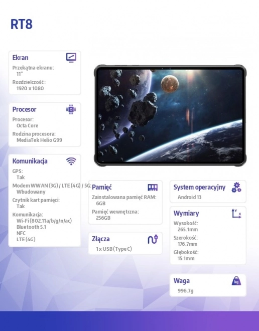 Vízálló Tablet 6/256GB IP69K fekete