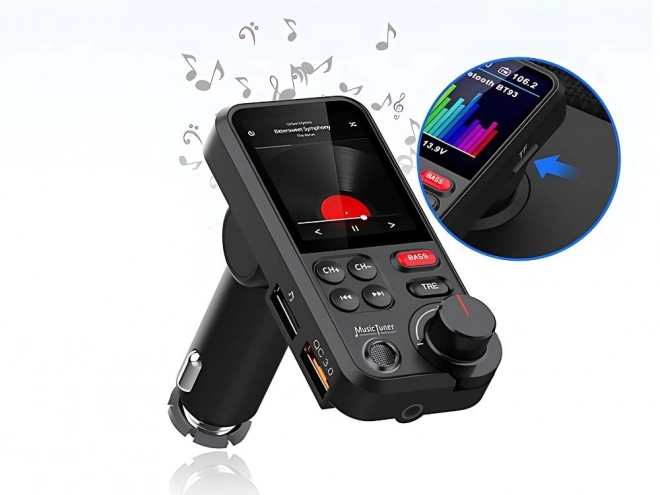 Bluetooth FM adó 5.0 autós kihangosító USB TF bass LCD