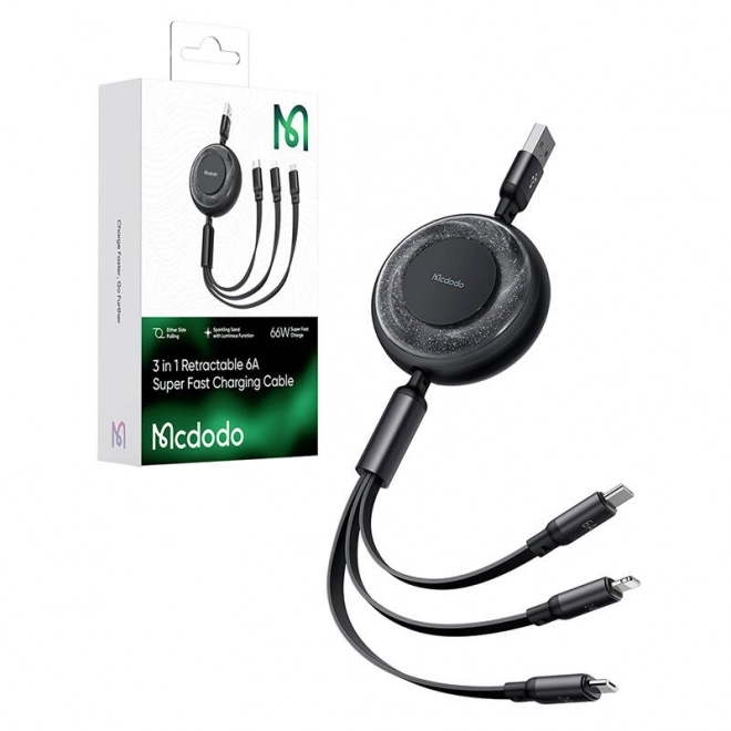 Mcdodo 3 az 1-ben töltőkábel USB-C, Lightning, Micro USB, 1.2m, fekete