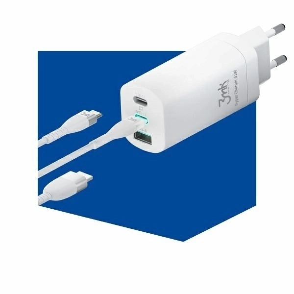 65W hálózati töltő GaN PD QC 2xUSB-C + 1xUSB-A