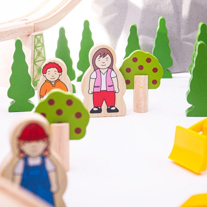Bigjigs Rail Fa Vasútkészlet hegyi úttal 112 darabból
