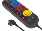 Dugaszos elosztó kapcsolókkal, 4 aljzat + 2xUSB fekete