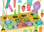 Fából készült montessori játék – mágneses horgászat, giliszták és répácskák