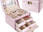 Rózsaszín szatén ékszerdoboz kulccsal és tükörrel