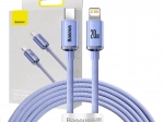 Baseus Crystal USB‑C – Lightning kábel 2 m, 20 W PD, lila