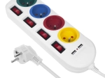 Hosszabbító kapcsolókkal, 4 aljzattal és 2× USB-porttal