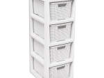 Rattan tároló polc 4 fiókkal, fehér