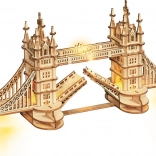 Fából készült térbeli Tower Bridge puzzle LED világítással