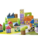 Jeujura fa építőkészlet falucska kockákból, 40 darab