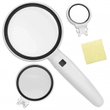 kézi nagyító LED világítással és cserélhető lencsékkel 3,5x/5x/11x