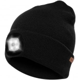 Téli sapka LED világítással USB - fekete Beanie