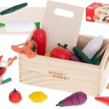 fa mágneses zöldség szeleteléshez ládikában, kiegészítőkkel