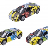 Fém autó graffiti mintával, 9 cm, hátrahúzós