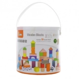Fa építőkockák vödörben – 50 darab