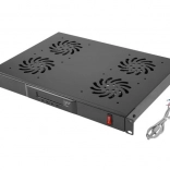 Vízszintes szellőzőpanel 1U LCD-vel és termosztáttal 19" rackhez, 4 ventilátor, 230 V, fekete