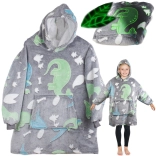 világító gyerek kapucnis takaró 2 az 1-ben – szürke dinoszaurusz mintával