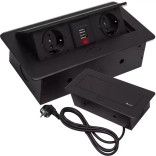 Beépíthető konnektorpanel 2 aljzattal és 2 USB-vel, fekete