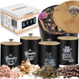 Fekete konyhai dobozok bambusz fedőkkel - 4db Ruhhy