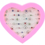 Gyermek állítható gyűrűk kövecskékkel, 36 db